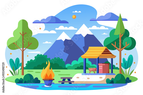 Idyllic Mountainside Campsite with Firepit, Gazebo, and Lake
