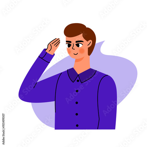 Civilians respect the flag illustration. Boy saluting the flag illustration character.