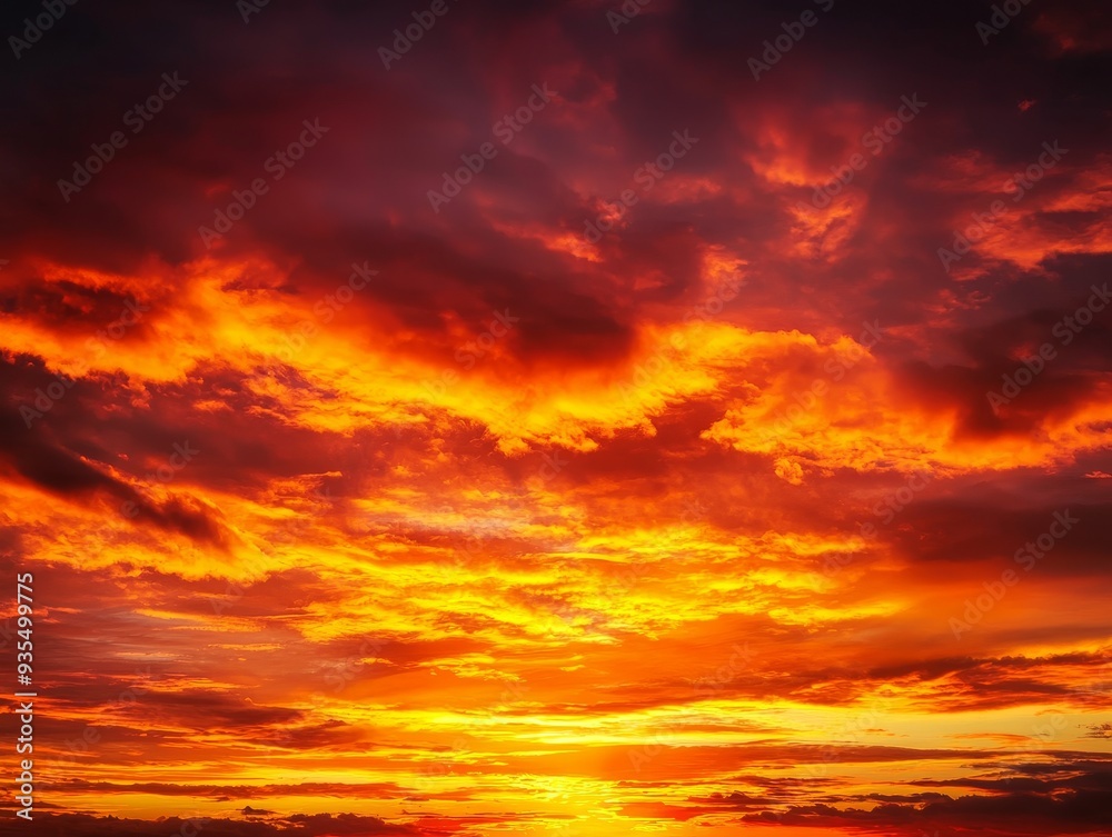 Fototapeta premium A blazing sunset with the sky aflame in shades of orange, red, and gold.