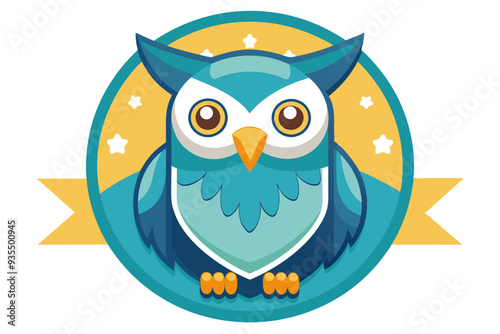 Cartoon Blue Owl with Yellow Starry Background