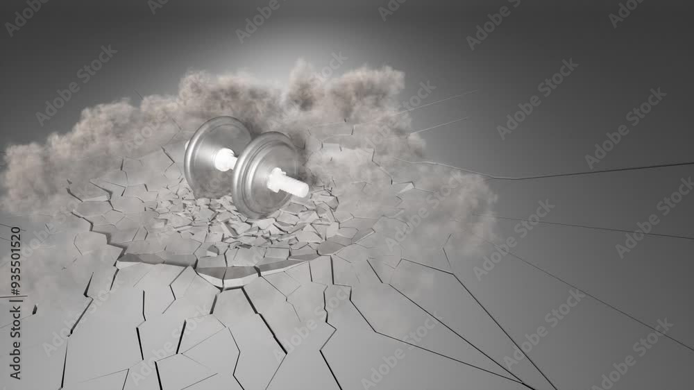 dumbbell fell on the floor and broke it, 3d animation