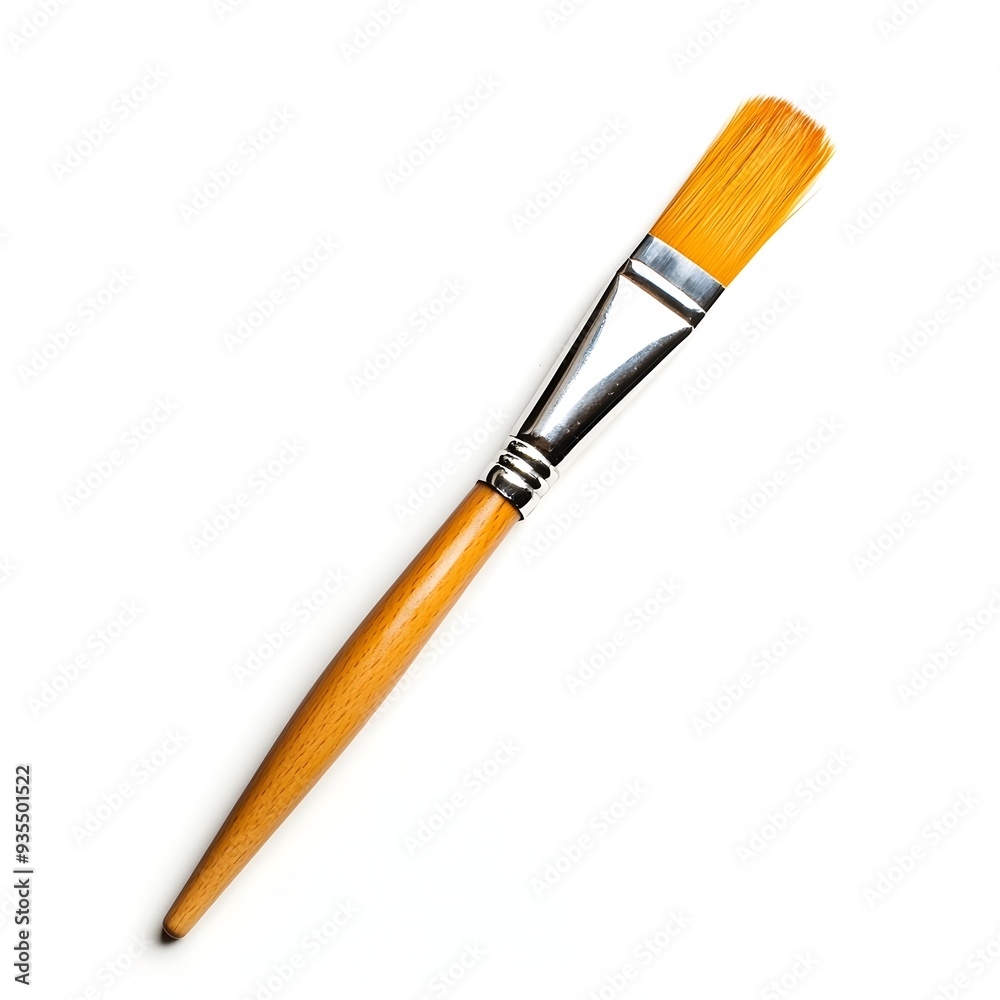 Photo of Vibrant Paintbrush on Solid White Background Photo of Vibrant Paintbrush on Solid White Background