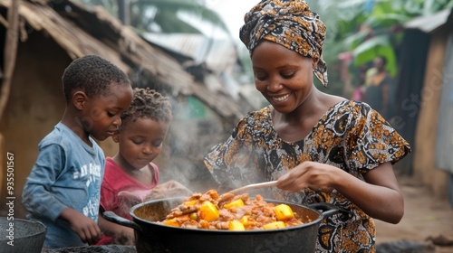 African Mother Cooking for