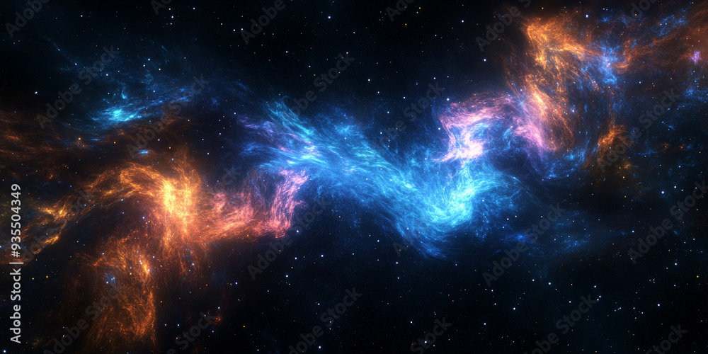 Fototapeta premium Cosmic Dance of Fire and Ice: A mesmerizing abstract nebula swirls with vibrant hues of blue and orange, creating a breathtaking spectacle of celestial beauty.