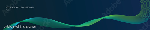 Abstract long banner background with gradient green wave flowing on dark blue copy space for design