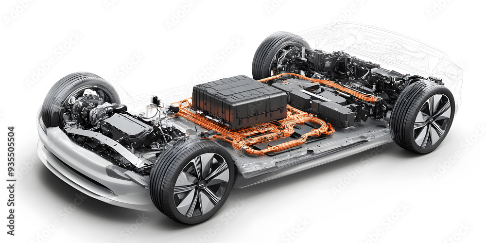 cross-section of a electric vehicle ev car isolated on white background cross-section of a electric vehicle ev car isolated on white background