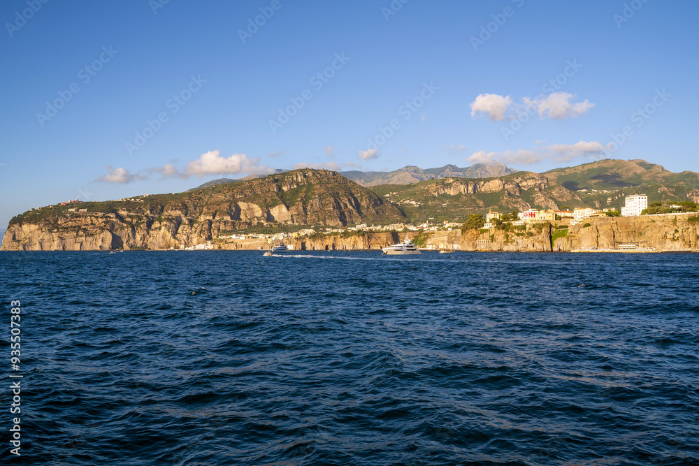 Sorrento harbour coastline during Sunrise in Italy