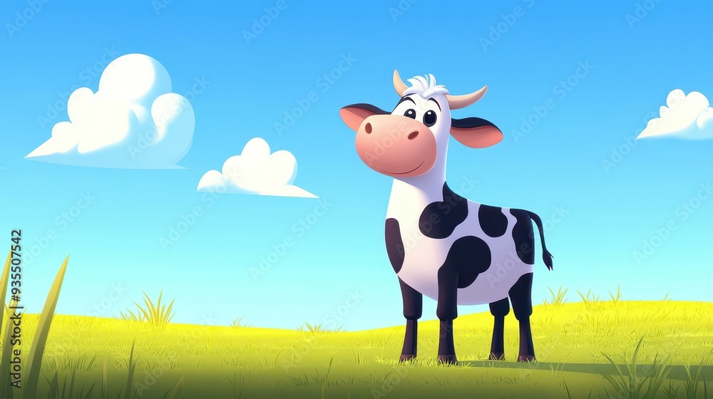 Embrace peace with a delightful solo cow basking in sunny fields, highlighted in a chic, flat design aesthetic. Embrace peace with a delightful solo cow basking in sunny fields, highlighted in a chic, flat design aesthetic.