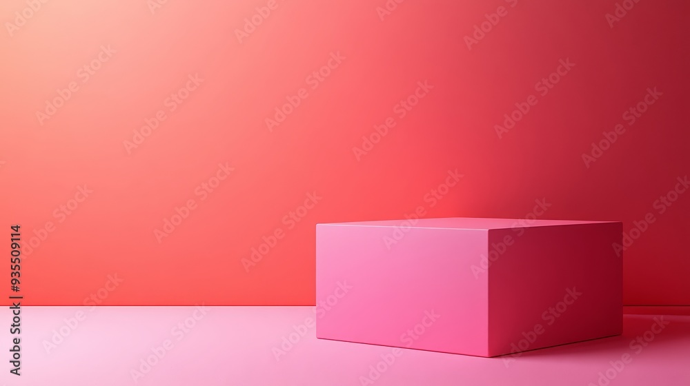 A pink box is standing in front of a red wall A pink box is standing in front of a red wall