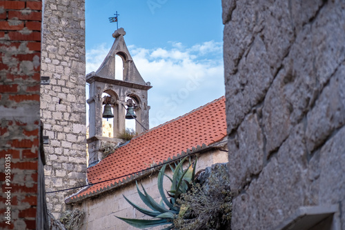 Church in coastal town Omis in Split-Dalmatia, South Croatia, Europe. photo