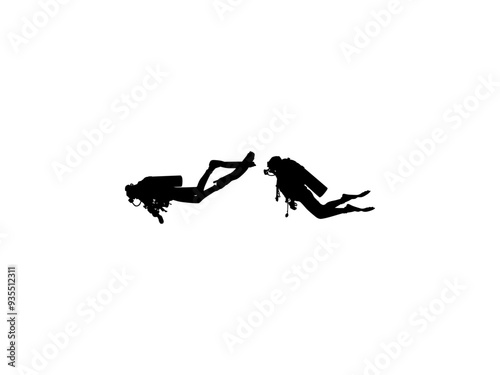 Silhouette of the Diving, Flat style, can use for Logo Gram, Sticker, Pictogram, Website, Apps, Diving Illustration or Graphic Design Element. Vector Illustration 