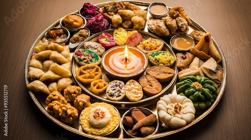 Diwali Thali (Platter) with Sweets and Savories – A traditional Indian thali photo