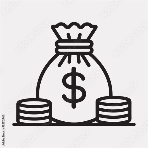 money bag one line Vector silhouette illustration icon on a white background