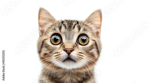 Portrait of a surprised cat Scottish Straight closeup isolated on white background : Generative AI