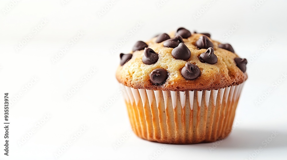 One whole chocolate chip muffin dessert isolated on white background : Generative AI One whole chocolate chip muffin dessert isolated on white background : Generative AI