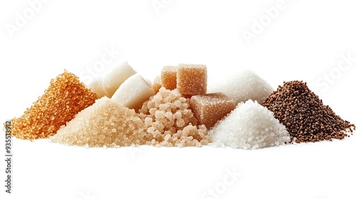 Different types of sugar isolated on white : Generative AI photo