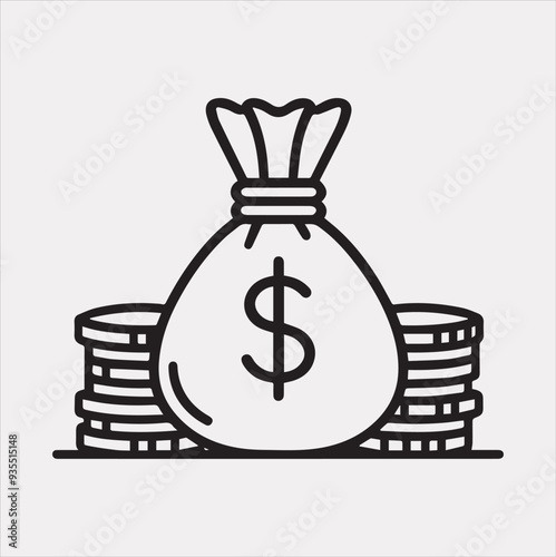 money bag one line Vector silhouette illustration icon on a white background