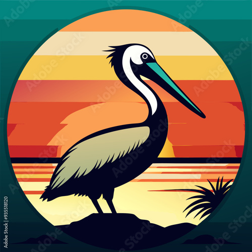 Silhouette of stork perching on rock against sky during sunset.