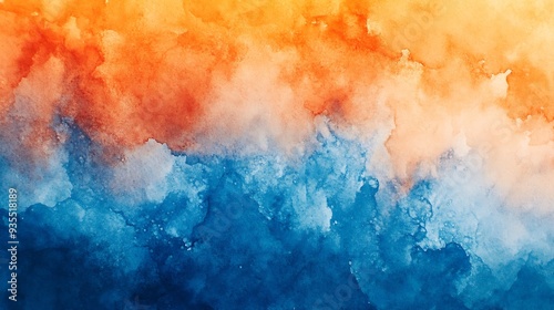 abstract artistic background close up of watercolor paper stained with blue and orange paints : Generative AI