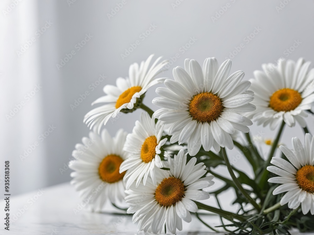 Obraz premium A serene arrangement of white daisies elegantly displayed in natural light