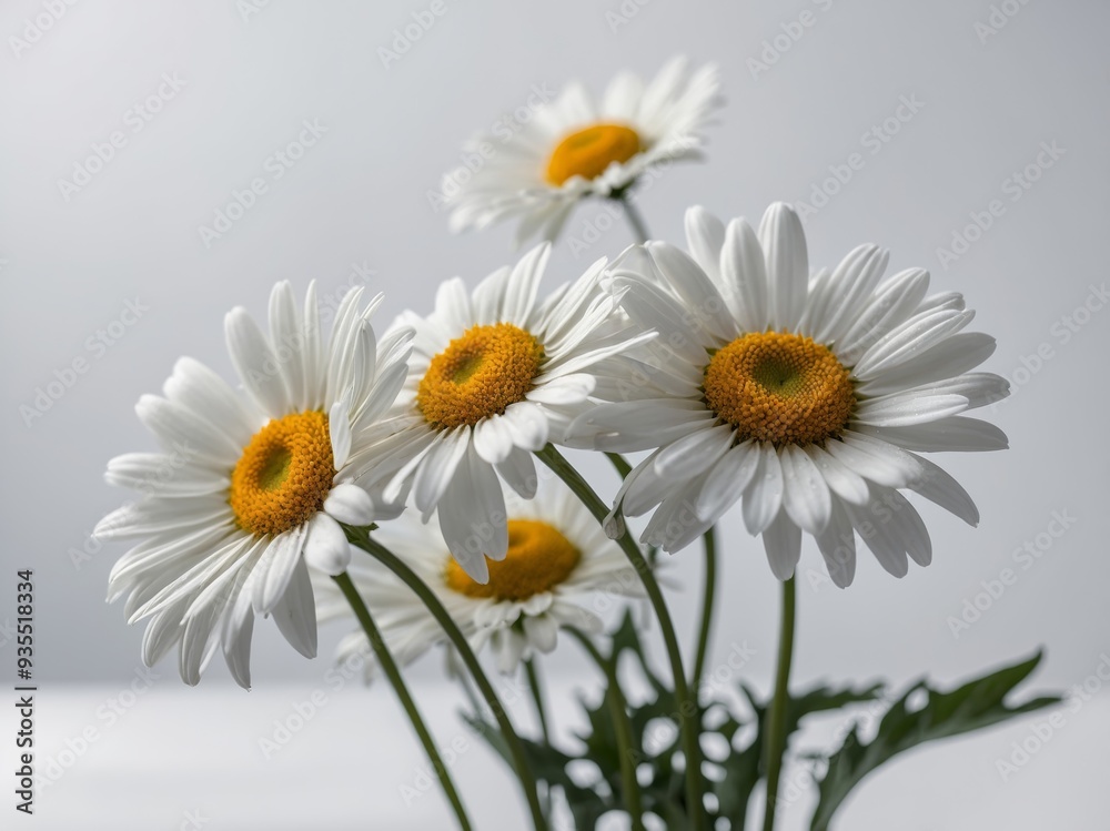Fototapeta premium A close-up photograph of a bouquet of white daisies elegantly arranged against a soft neutral background
