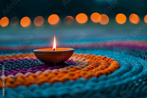 Oil lamp diy, background with copy space.  Diwali celebration.  Holiday symbol.  Hinduism photo