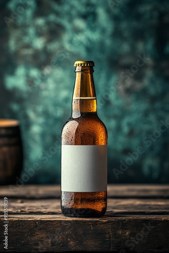 A bottle of homebrew with a personalized label, isolated on a pastel mint background, capturing the creativity in brewing,