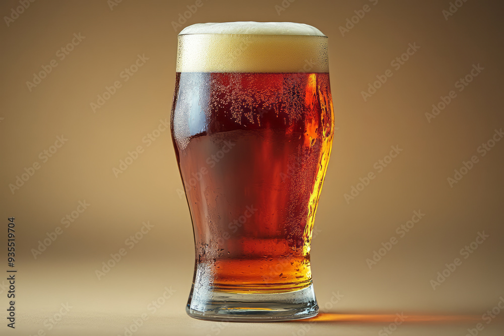 A pint glass filled with amber ale, isolated on a pastel cream background, representing the rich colors and flavors of craft beer, A pint glass filled with amber ale, isolated on a pastel cream background, representing the rich colors and flavors of craft beer,