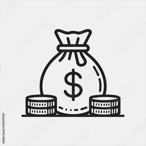 money bag one line Vector silhouette illustration icon on a white background
