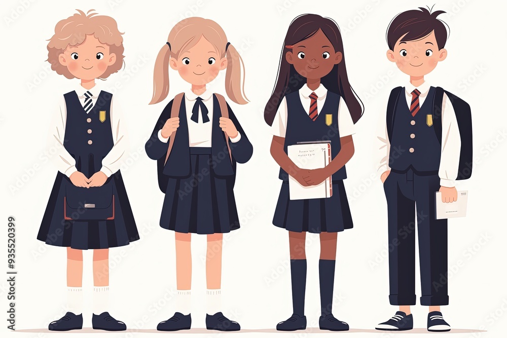 BacktoSchool Season, children with school uniforms, flat design illustration BacktoSchool Season, children with school uniforms, flat design illustration