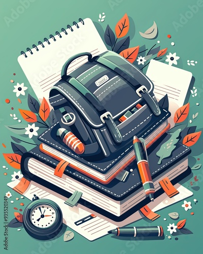 BacktoSchool Season, preparation for first day of school, flat design illustration photo