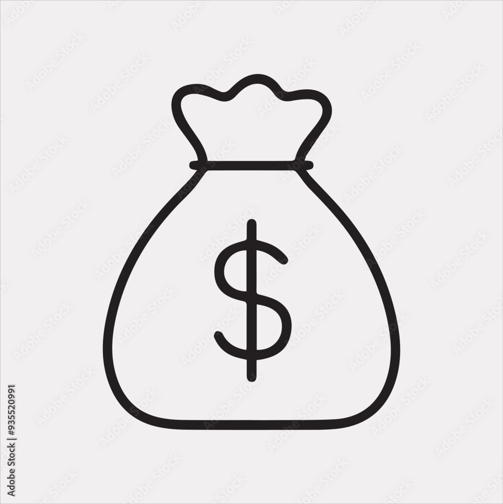 money bag one line Vector silhouette illustration icon on a white background money bag one line Vector silhouette illustration icon on a white background