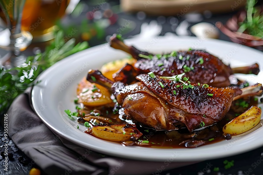 Roasted legs with parsley and spices on a black background Roasted legs with parsley and spices on a black background