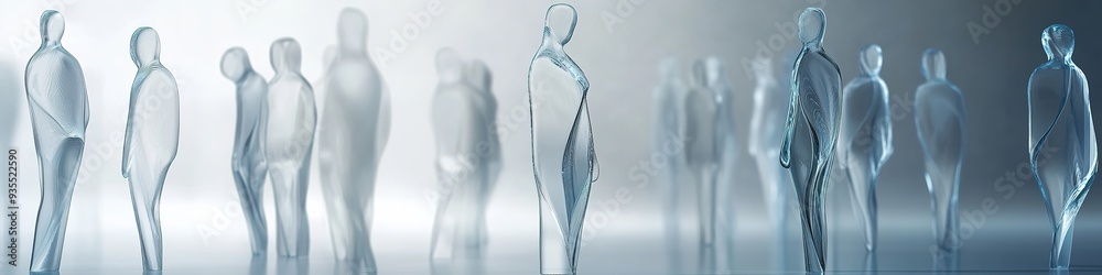 Abstract human figures in glassmorphism style on gradient backdr Abstract human figures in glassmorphism style on gradient backdr