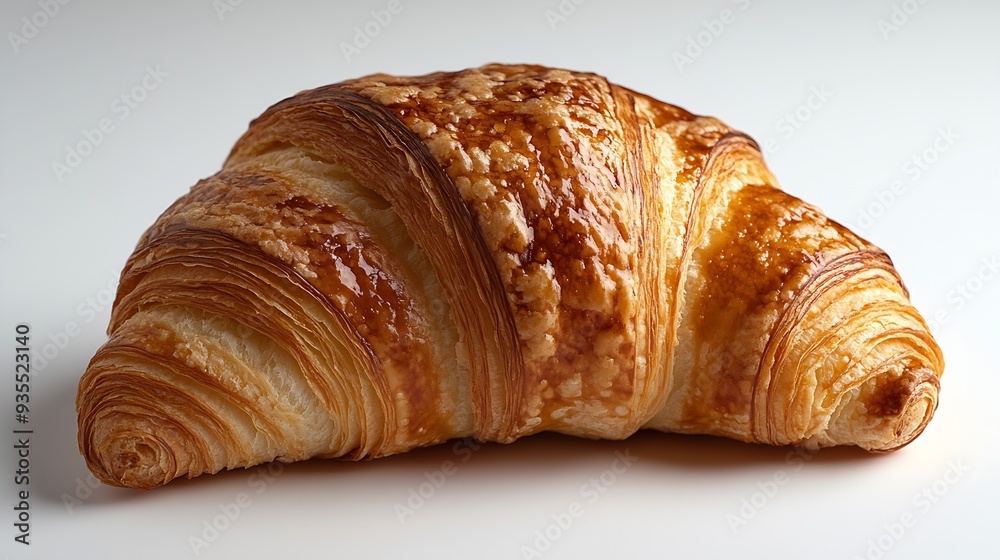 One croissant closeup isolated on white background : Generative AI One croissant closeup isolated on white background : Generative AI