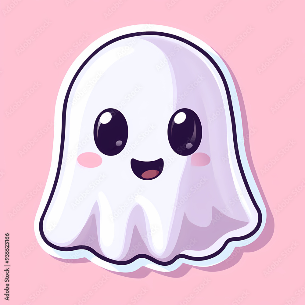 Cute Kawaii Ghost Character with Big Eyes and a Friendly Smile, Minimalist Design with Soft Pastel Colors, Cartoon Illustration for Fun and Lighthearted Themes Cute Kawaii Ghost Character with Big Eyes and a Friendly Smile, Minimalist Design with Soft Pastel Colors, Cartoon Illustration for Fun and Lighthearted Themes