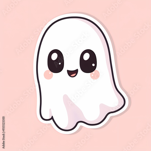 Cute Kawaii Ghost Character with Big Eyes and a Friendly Smile, Minimalist Design with Soft Pastel Colors, Cartoon Illustration for Fun and Lighthearted Themes