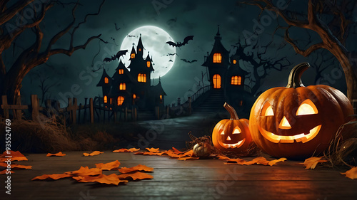 Eerie illustration of halloween day with bokeh and blur background. Premium illustration for banners, posters, greetings and Halloween celebrations.
