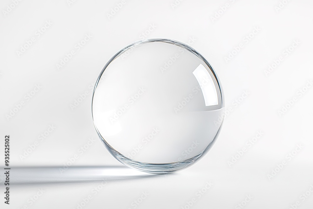 Clear glass sphere with subtle shadow on white background Clear glass sphere with subtle shadow on white background