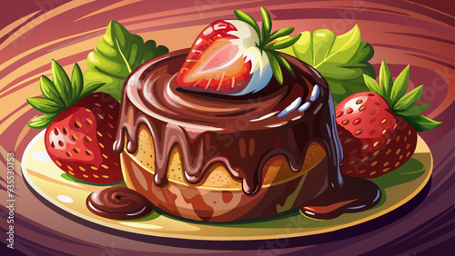 Molten chocolate lava cake with strawberries, perfect for gourmet dining and luxury dessert presentations