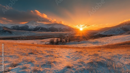 Mountain Sunset Over Snowy Landscape