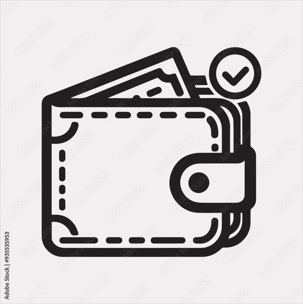 Modern wallet line Vector silhouette illustration icon on a white background Modern wallet line Vector silhouette illustration icon on a white background
