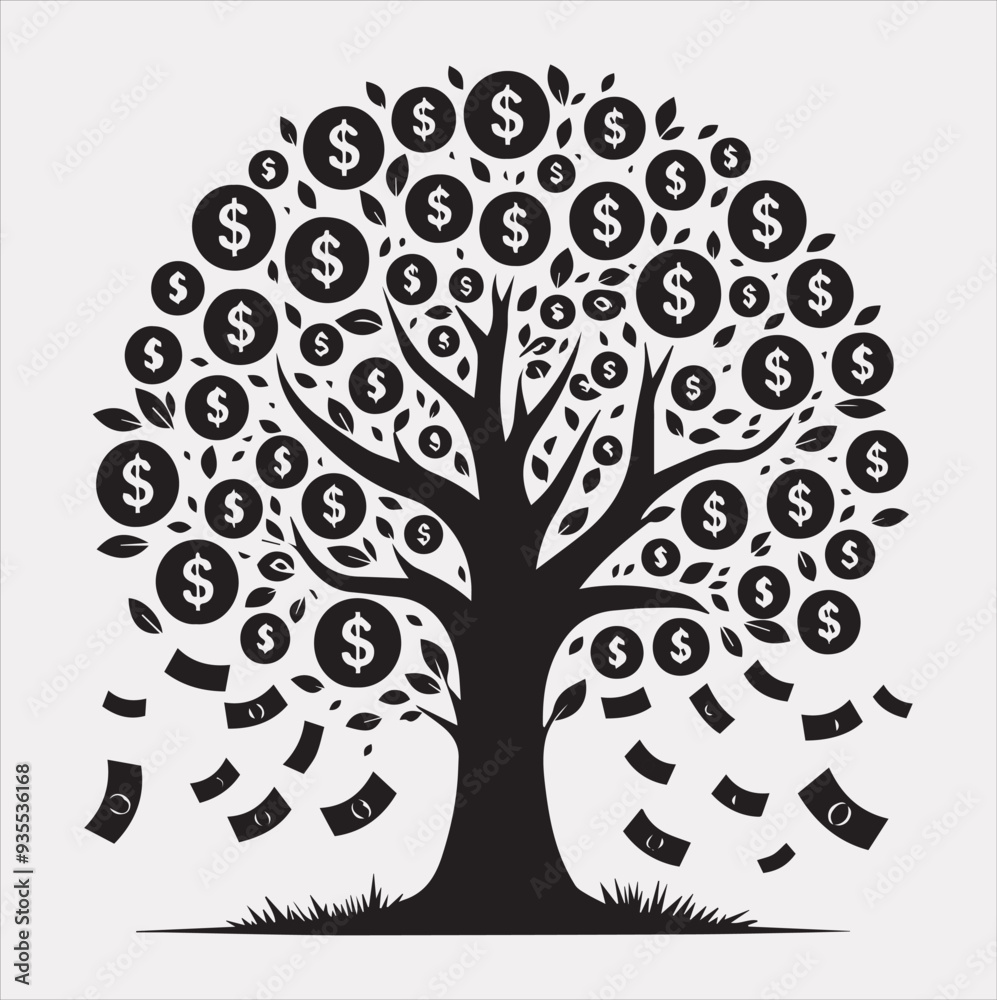 Money Tree vector silhouette on a white background Money Tree vector silhouette on a white background