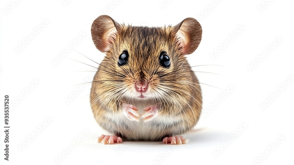 Cute Wood mouse Apodemus sylvaticus sitting on hind legs and looking in the camera on white background : Generative AI Cute Wood mouse Apodemus sylvaticus sitting on hind legs and looking in the camera on white background : Generative AI