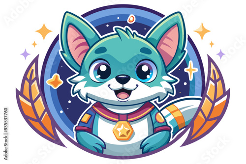 Cute Cartoon Astronaut Fox With Stars and Feathers