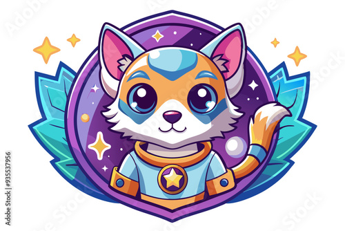 Cute Cartoon Cat Astronaut in Space with Stars