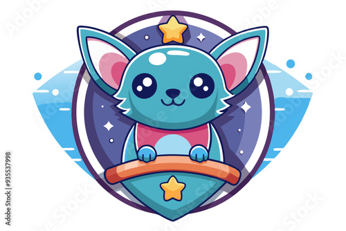 Cute Blue Animal Character in Space with Stars and a Planet