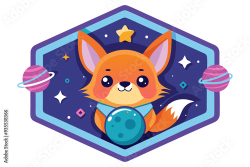 Cute Fox Holding a Moon in Space
