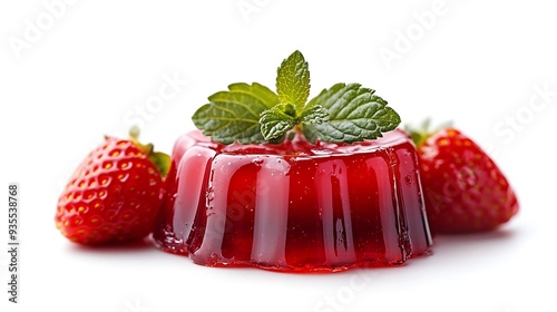 Strawberry flavour jelly dessert isolated on whiteclipping path : Generative AI photo