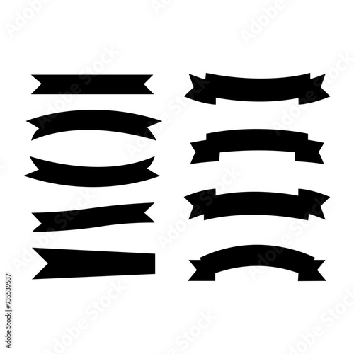Black Ribbons Set isolated On White Background. Vector Illustration